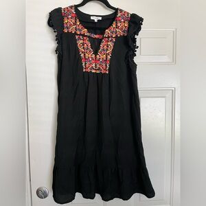 THML Black Dress with Colorful Embroidery